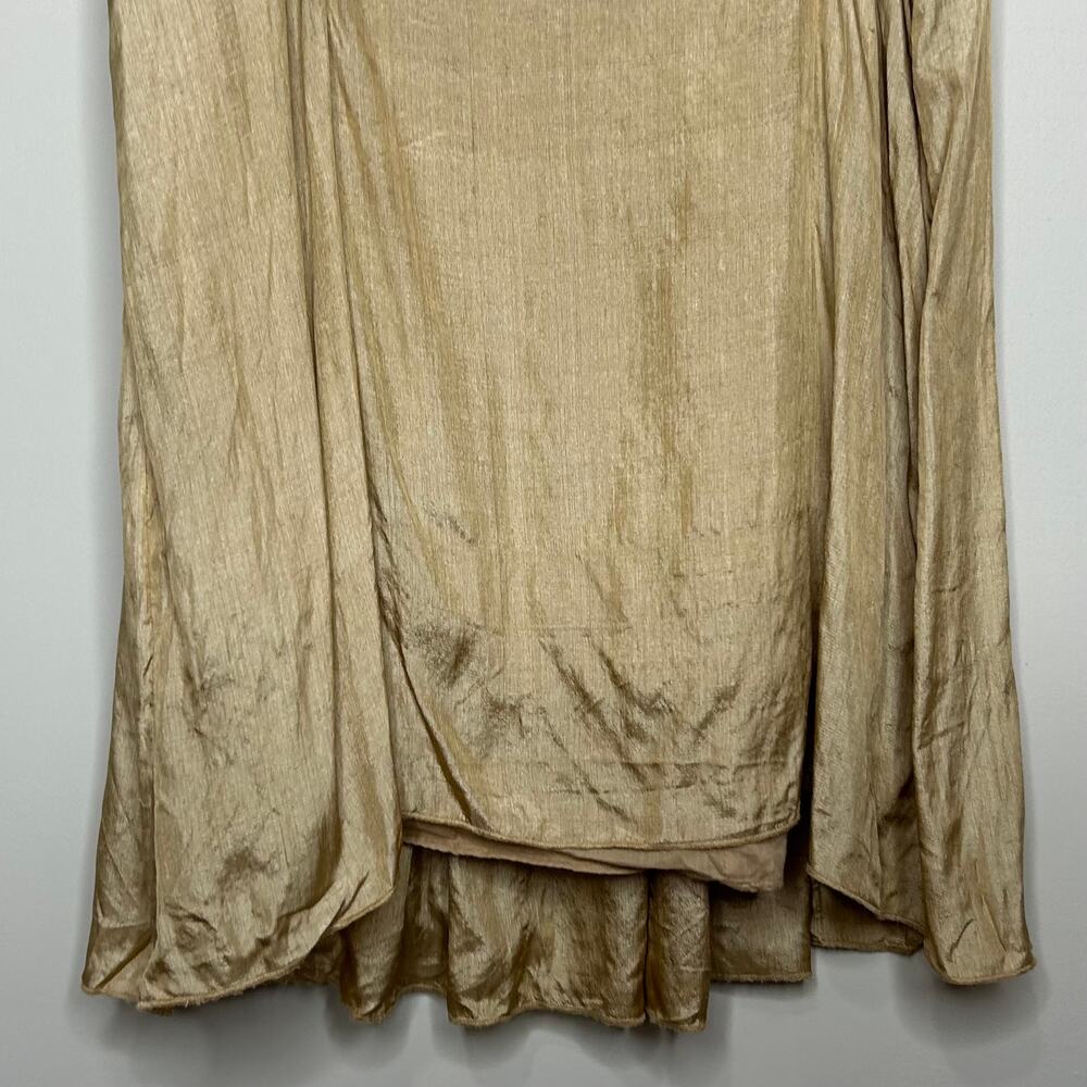 Eileen Fisher Gold Silk Pintuck Sequin Tank Top XS Spaghetti Straps Side Zip - Picture 7 of 9